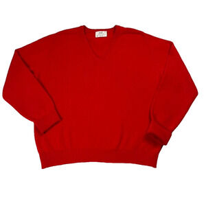 Lord Jeff Sweater Men XL Bright Red V Neck Australian Lambswool Made In USA VTG